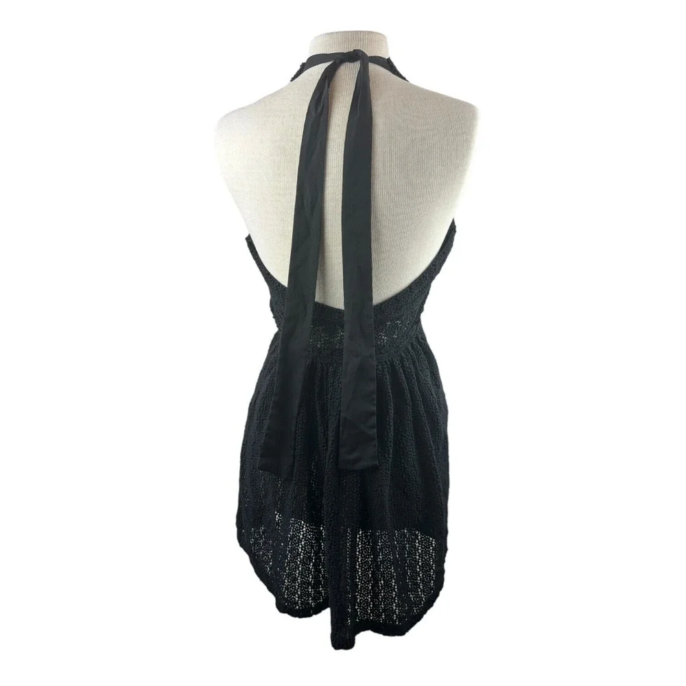 Free People So Sweetly Halter Mini Dress Crochet Black No Size Tag S *Read Desc - Picture 6 of 12